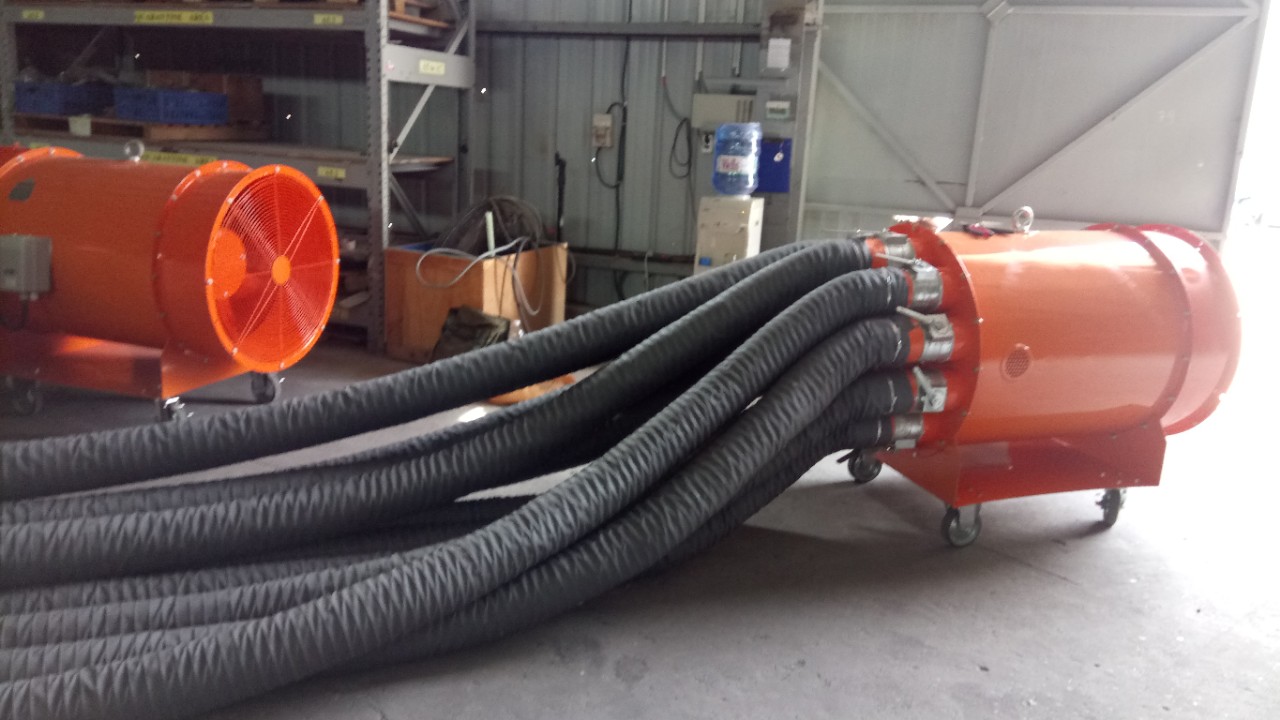 Lắp đặt ống gió mềm vải D150 vào máy thổi khí